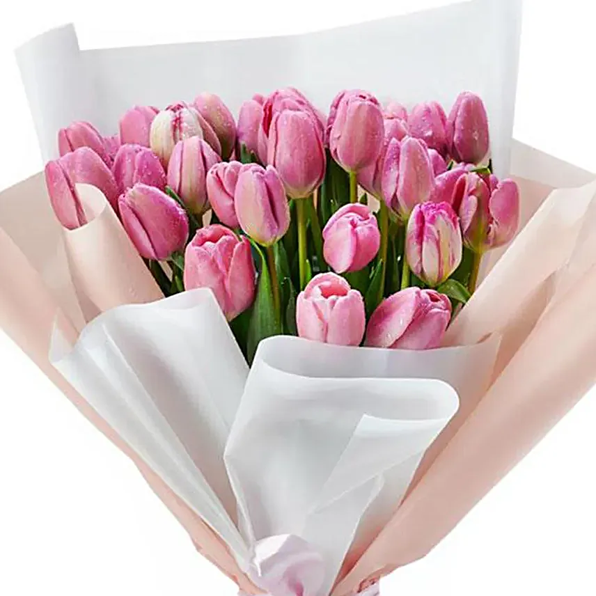 Blissful Pink Tulips Bouquet