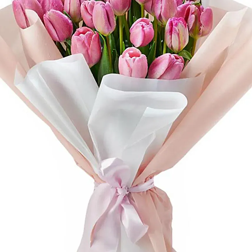 Blissful Pink Tulips Bouquet