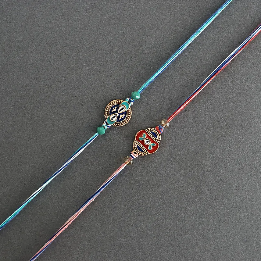 Cultural Charm Ethnic Rakhi Set of 2 N Kesar Kaju Katli Goodness