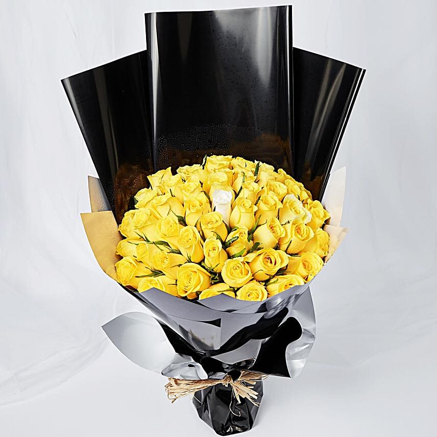 Enticing Yellow White Roses Beautifully Tied Bouquet