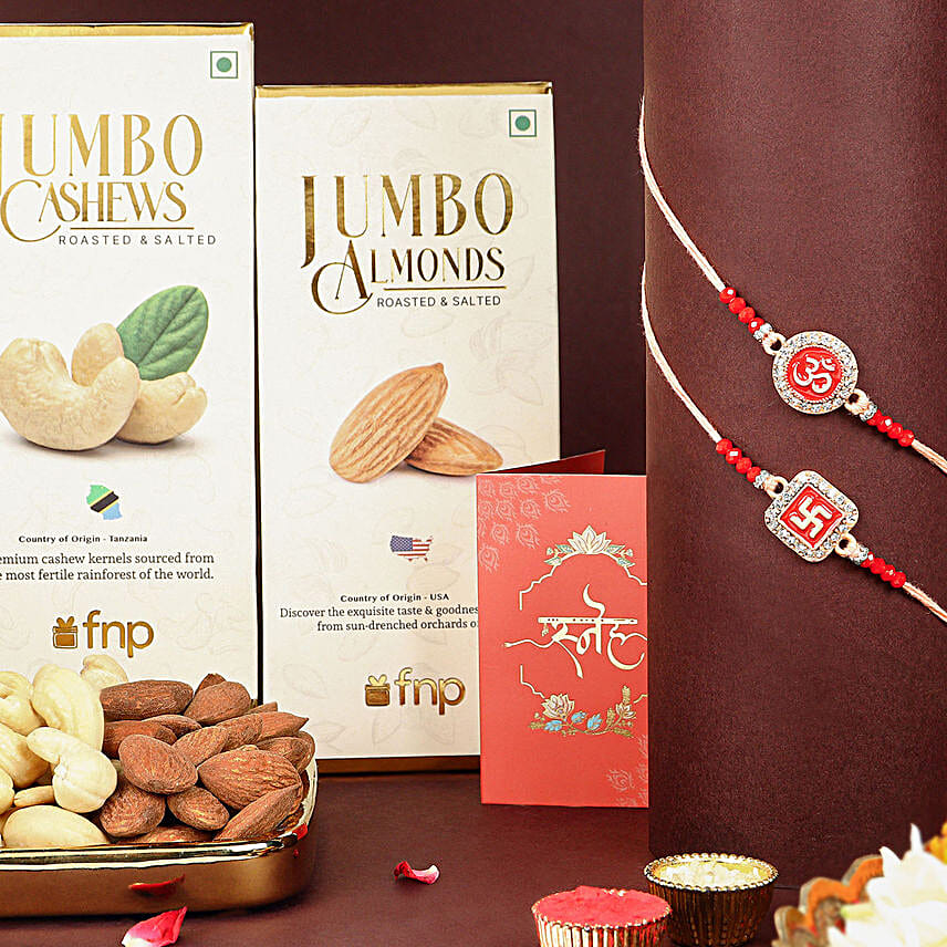 Ethereal Om Swastik Pair Rakhi N Nutty Treasures