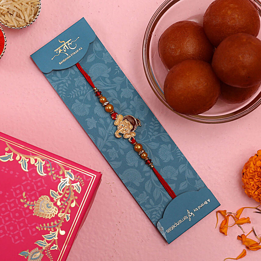 Ganesha Face Kids Rakhi And Gulab Jamun