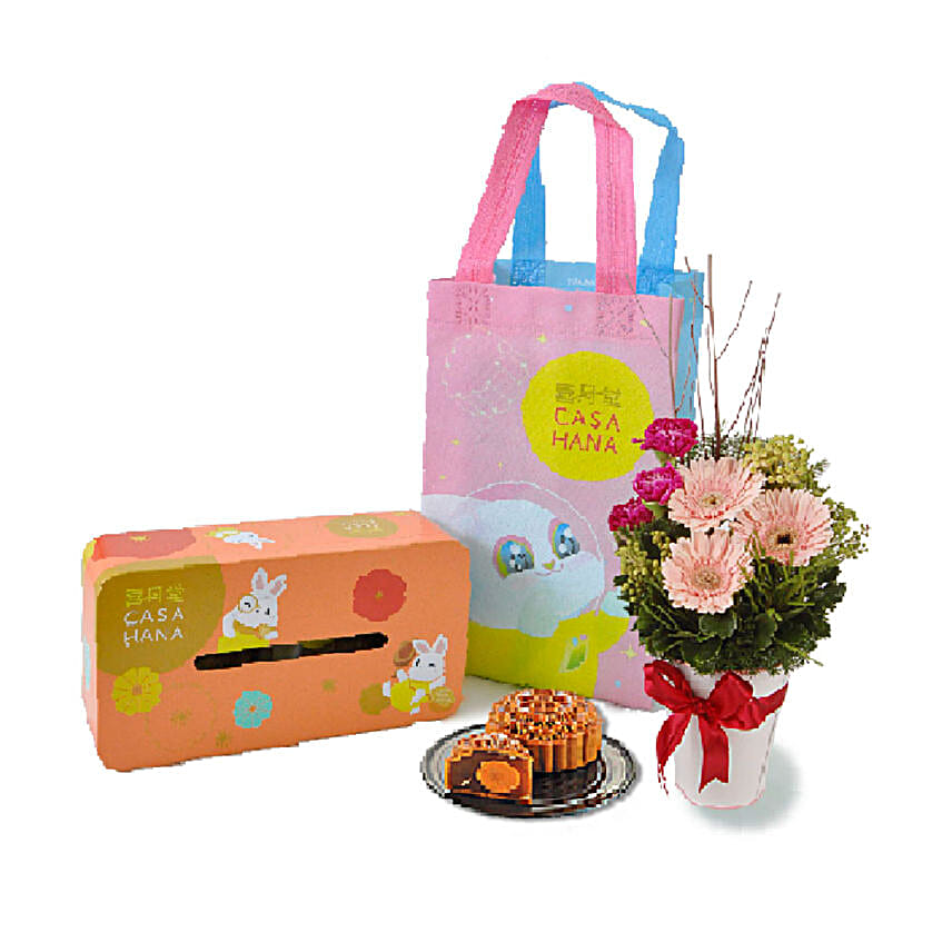Gerberas Pot And Assorted Mooncake