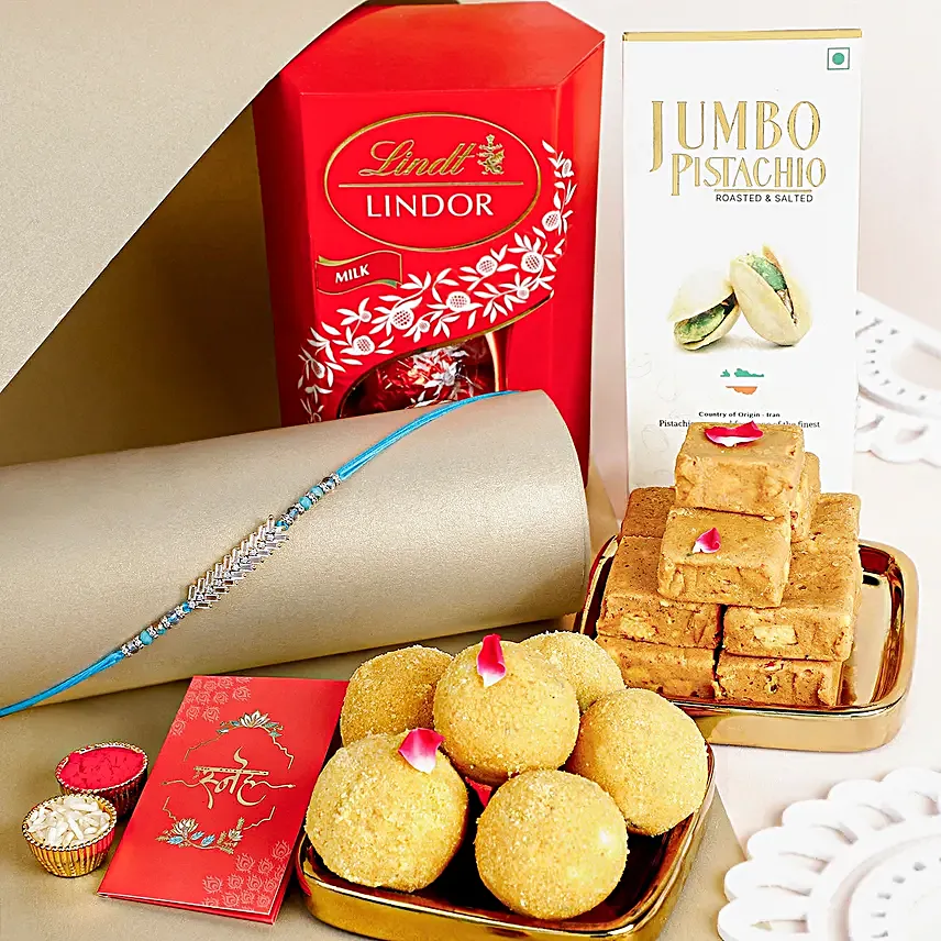 Glittering Grandeur Rakhi Set N sweets Collection