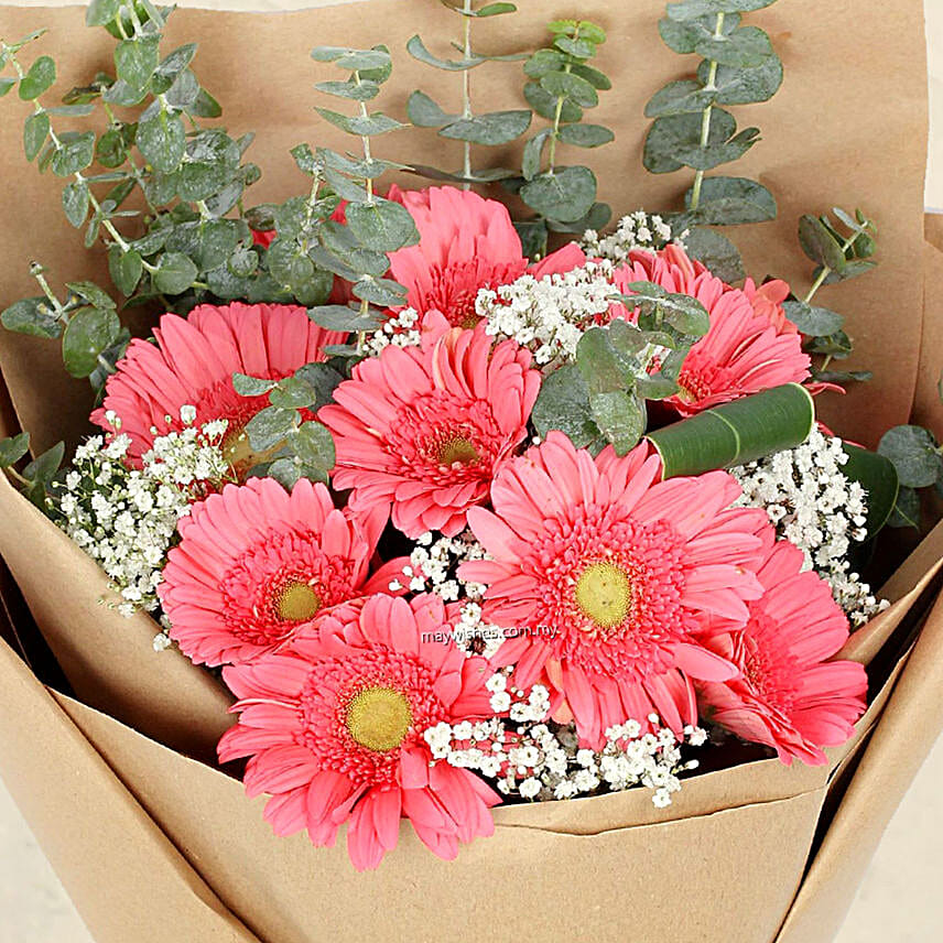 Gracious Pink Gerberas Beautifully Tied Bouquet