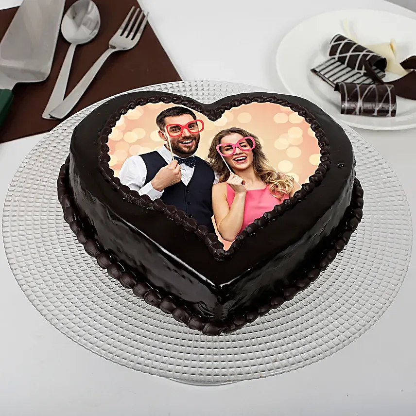 Heart Shaped Truffle Photo Cake 0.5Kg