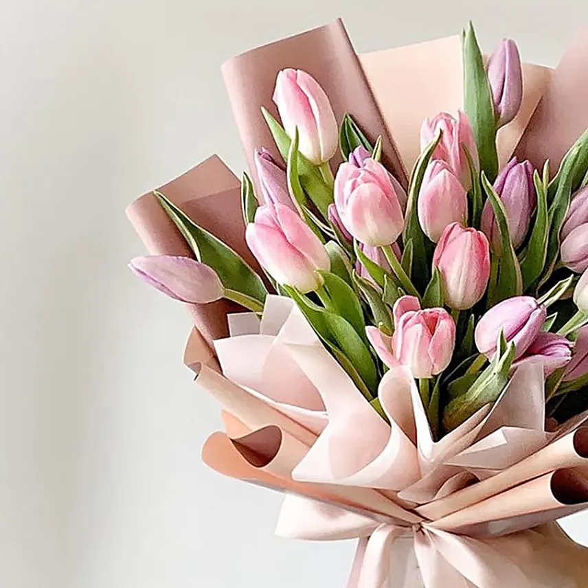 Lovely Pink N Light Pink Tulips Bouquet