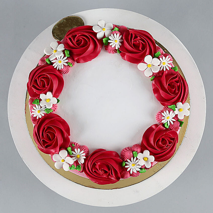 Lovely Red Roses Around Chocolate Cake Half Kg