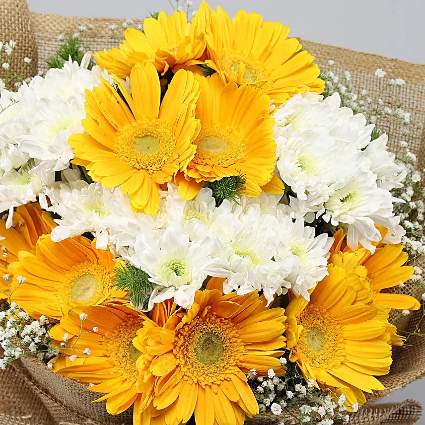 Lovely Yellow White Flowers Jute Bunch