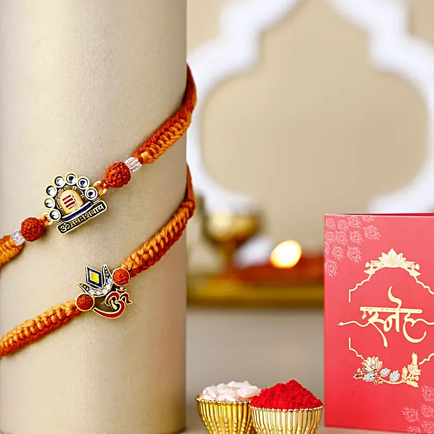 Om Namah Shivay Rakhi Duo N Desi Treat Delight