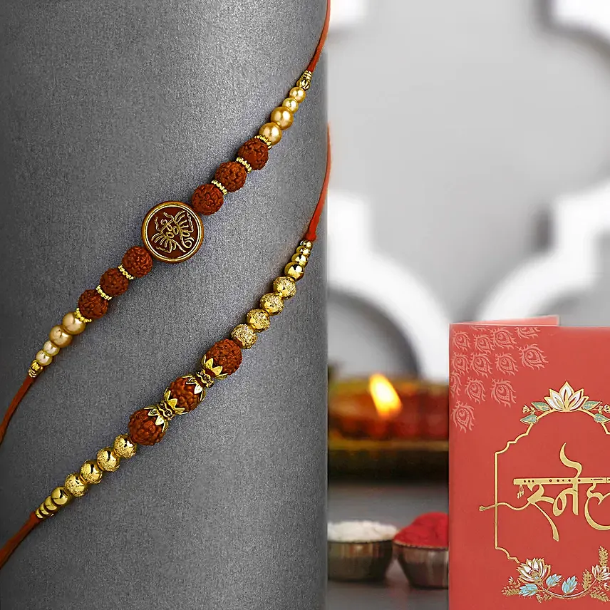 Serene Spirit Rudraksha Rakhi with Channa Barfi Combo