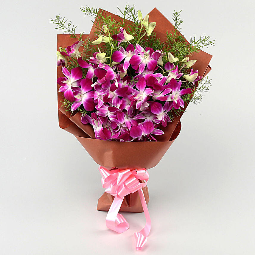 Six Exotic Purple Orchids Bunch