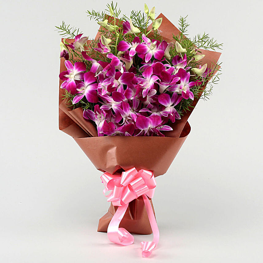 Six Exotic Purple Orchids Bunch