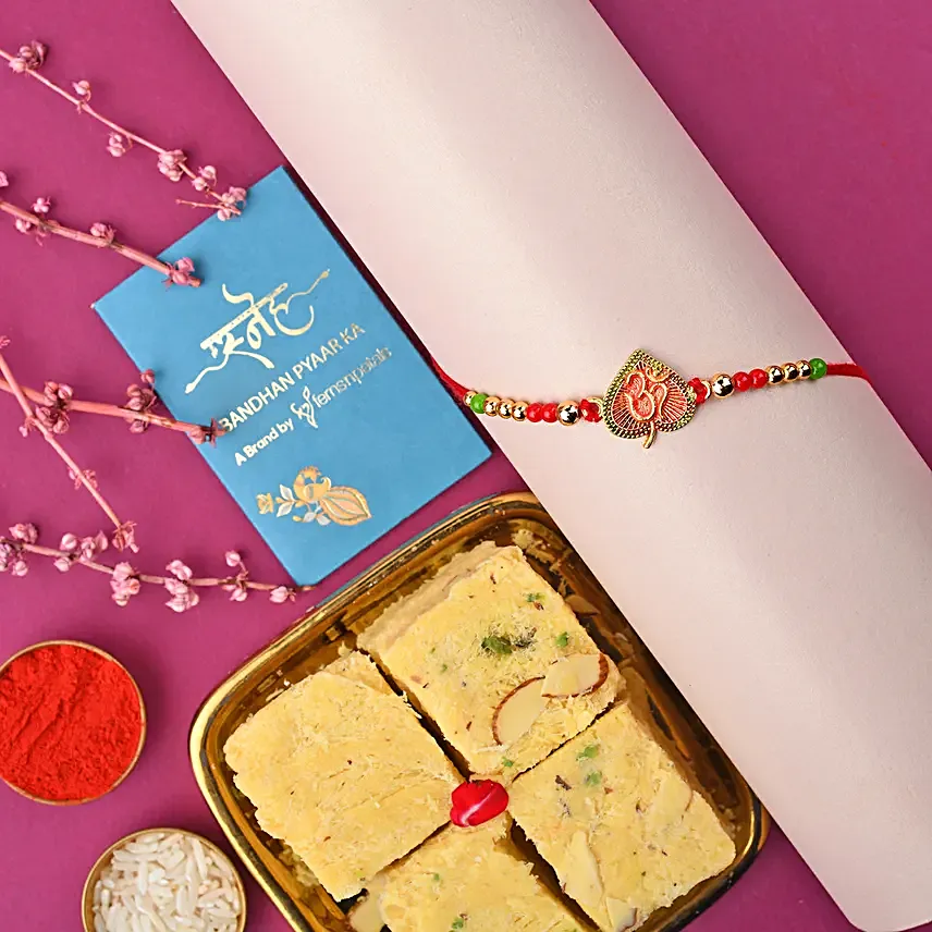 Sneh Engraved Om Rakhi N Soan Papdi