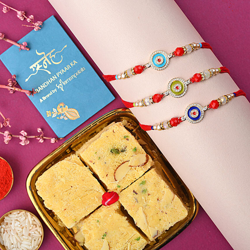 Sneh Evil Eye Rakhi Set N Haldiram Soan Papdi