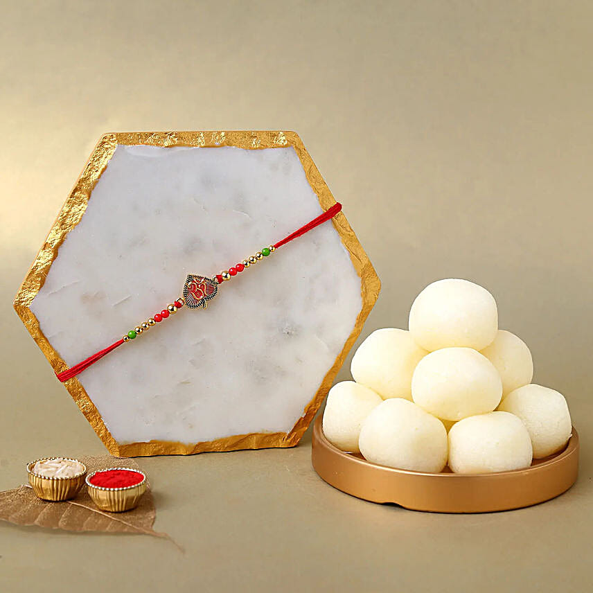 Sneh Om Leaf Rakhi & Rasgullas