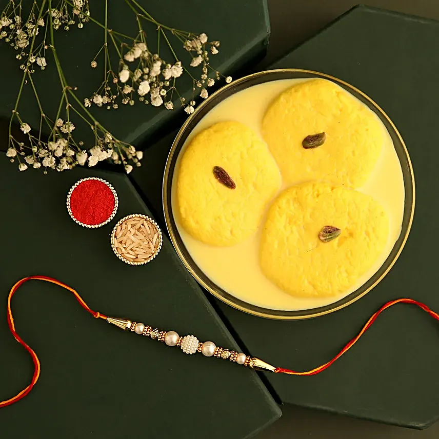 Sneh Pearl White Rakhi & Rasmalai