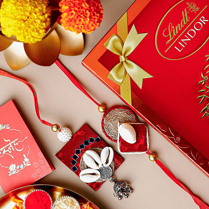 Sustainable Bhaiya Bhabhi Rakhi Set N Lindt Chocolate Combo