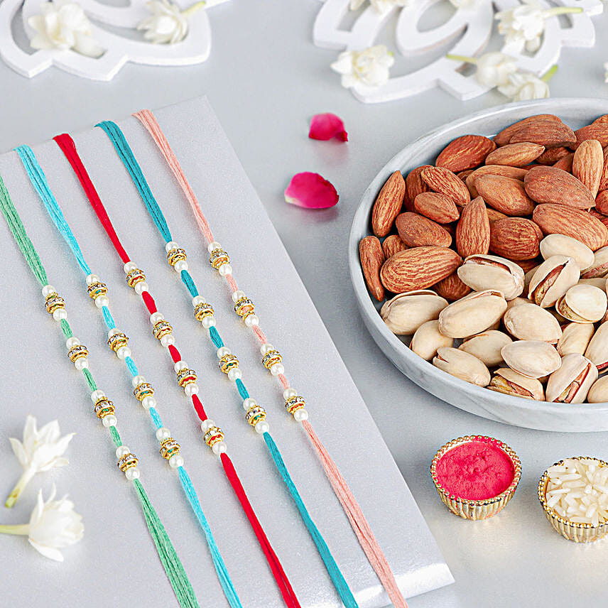 Understated Elegance Beads Rakhi Set of 5 N Nutty Delights