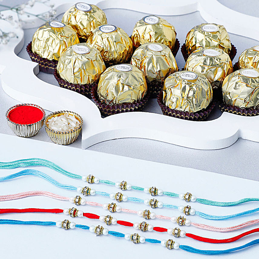 Understated Elegance Rakhi Bundle Set N Ferrero Delight