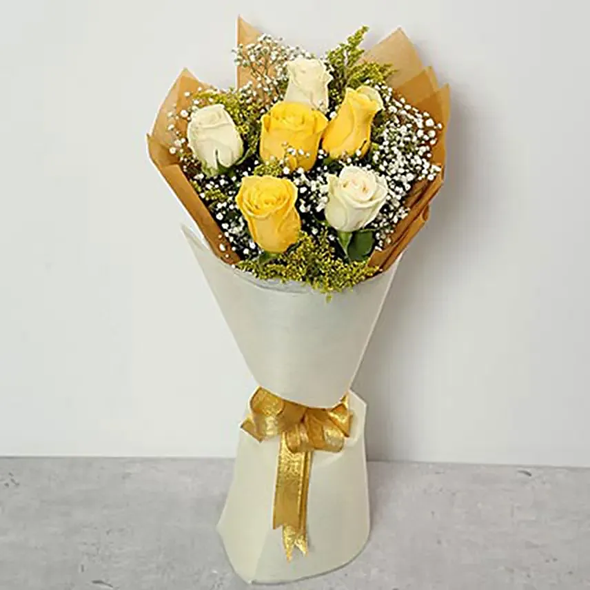White And Yellow Roses Bouquet