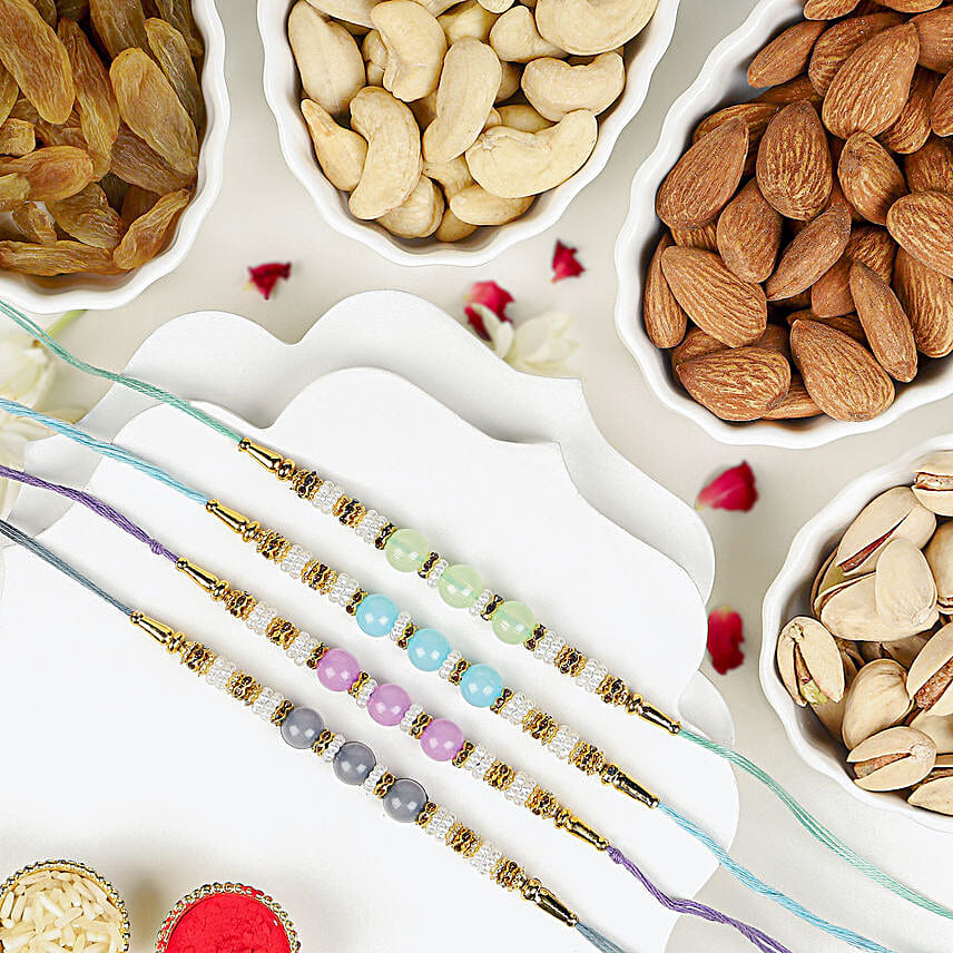 Zen Beadwork Rakhi Set N Dry Fruits Combo