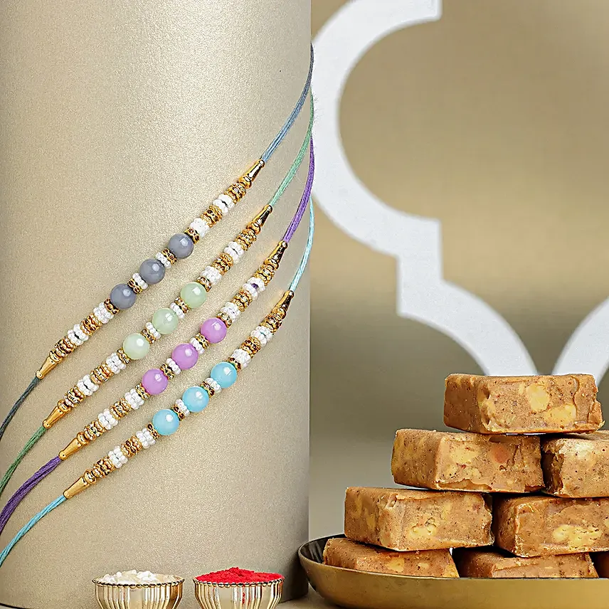 Zen Beadwork Rakhi Set with Channa Barfi Combo