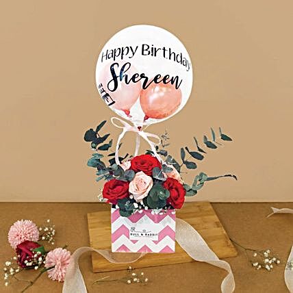 Romantic Roses Box And Stuffed Bubble Balloon