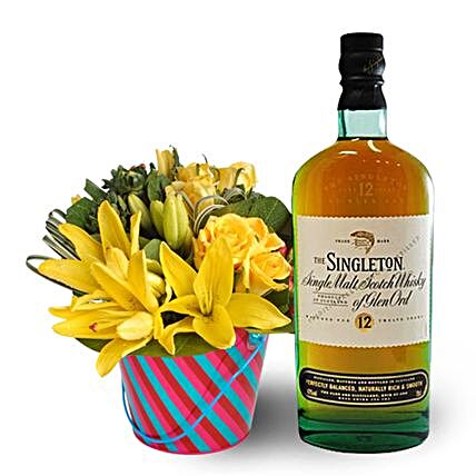 Single Malt Whisky And Flowers Combo:Gifts for Husband to Malaysia