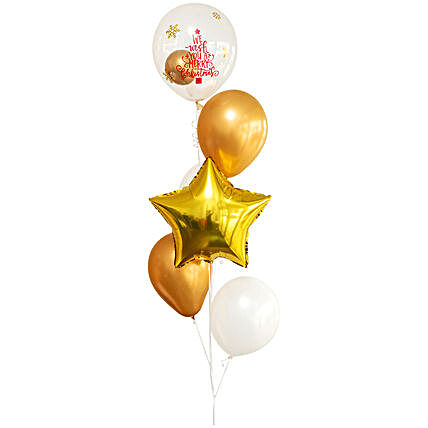 Christmas Special White And Golden Balloons Bunch