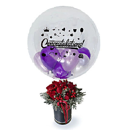 Congratulations Balloons In Balloon And Roses Box