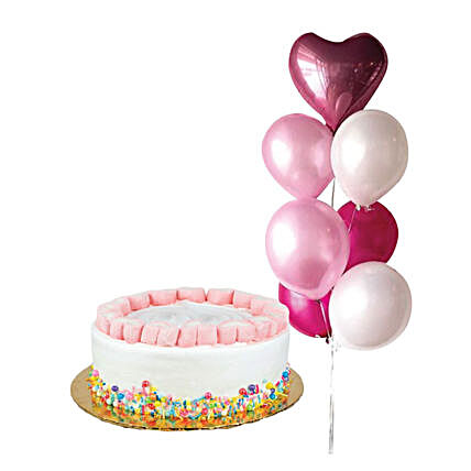 Rainbow Red Velvet Cake With Pink Lara Balloon Bunch:Order Cake in Malaysia