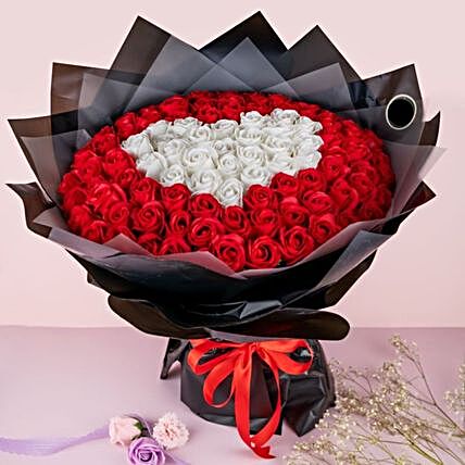 Ravishing White And Red Scented Soap Roses Bouquet:Gifts for Her in Malaysia
