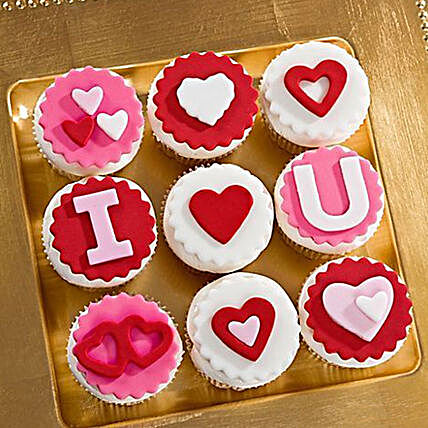 I Love U Designer Vanilla Cupcakes Set Of 9:Send Valentines Day Cakes to Malaysia