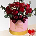 Red Roses In Pink Box Arrangement