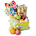 Baby Owl Plushies And Mixed Fruits Baby Shower Hamper