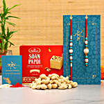 Blue Pearl Lumba Rakhi Set And Cashew With Soan Papdi