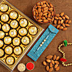 Sea Blue Pearls Rakhi And Almonds With 16 Pcs Ferrero Rocher