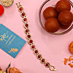 Rudraksha Bracelet Style Rakhi And Gulab Jamun