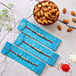Pearl And Mauli Rakhis Set Of 3 With 100 Gms Almonds