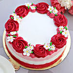 Lovely Red Roses Around Chocolate Cake Half Kg