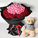 Teddy And 150 Roses Bouquet