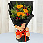 Vibrant Flower Bouquet With Graduation Teddy