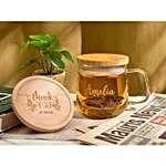 Personalised Glass Tea Cup With Lid And Coaster