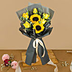 Blooming Sunflower And Roses Bouquet