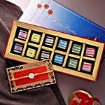 Om Silver Rakhi And Assorted Chocolates