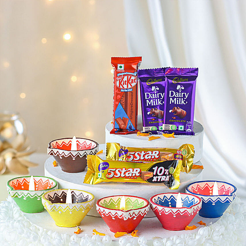 Vibrant Diwali Diyas & Assorted Chocolates mauritius Gift Vibrant