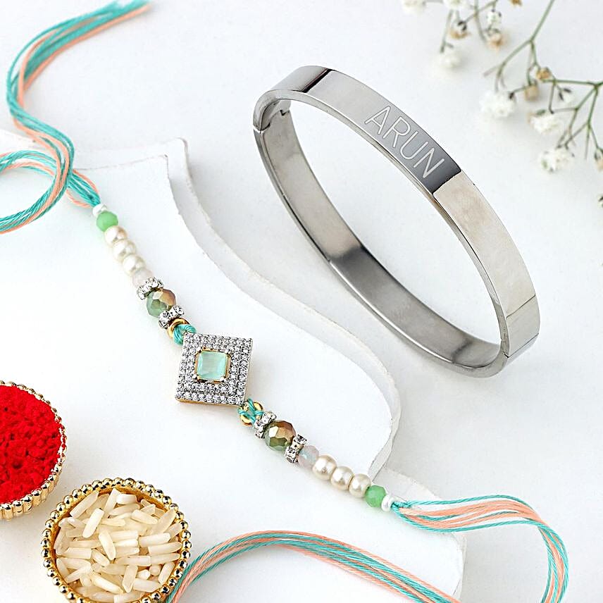 American Diamond Studded Rakhi N Bracelet Combo