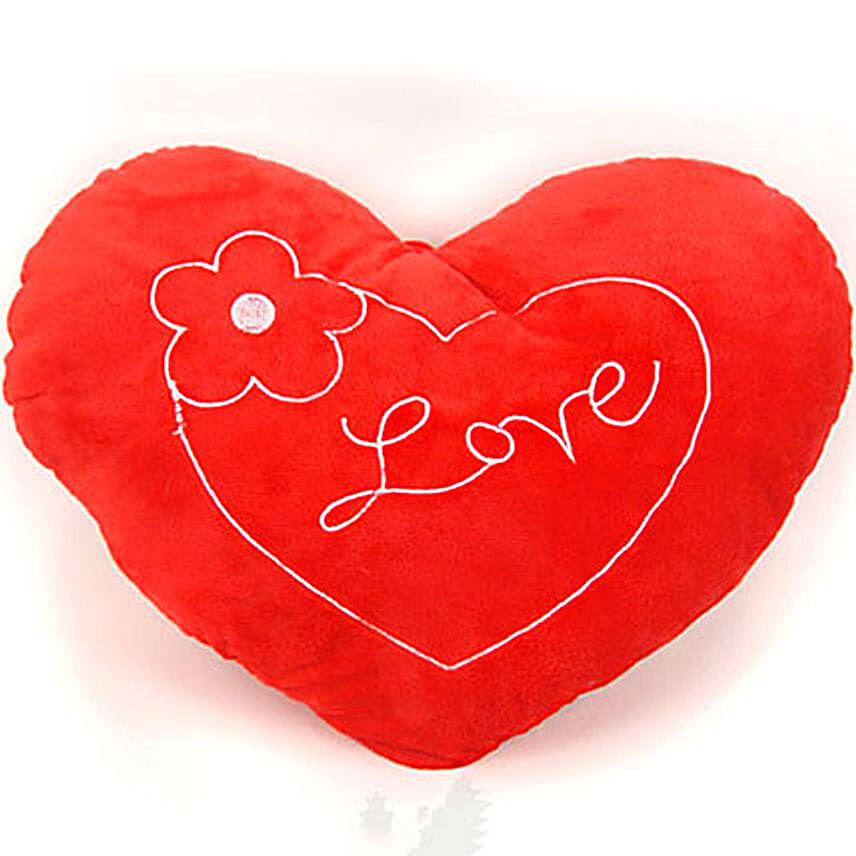 Red Love Valentine Heart Pillow With A Flower