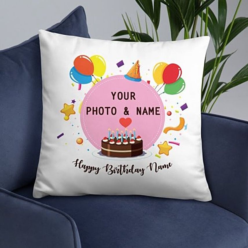 Personalize Birthday Cushion Print Name & Photo